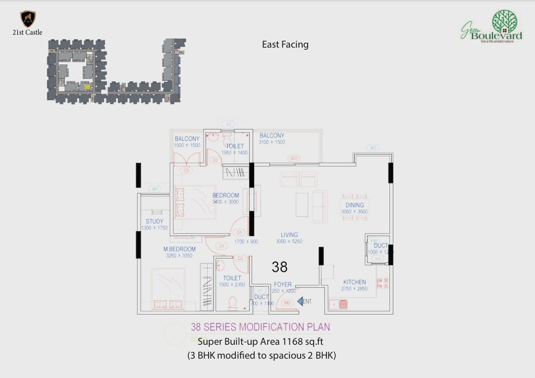 2 BHK Layout - Green Boulevard